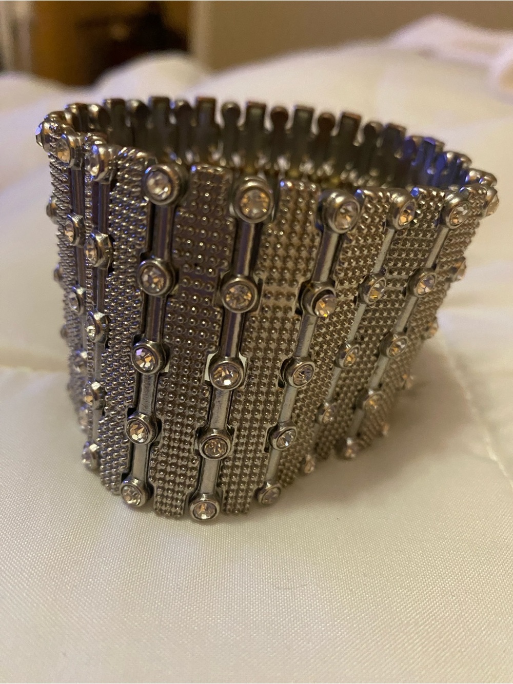 Silver Crystal-Accent Wide Cuff Bracelet